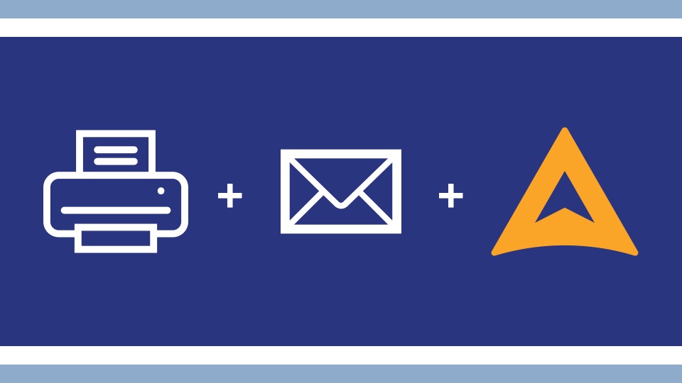 graphics of a printer, mailing envelope, and Altura's golden triangle logo