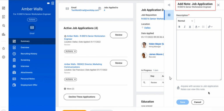 recruiting candidate job app notes