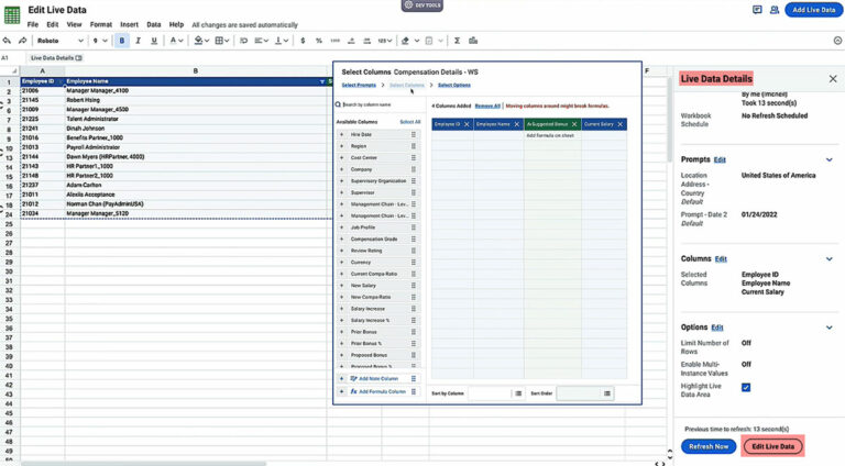 reporting edit live data