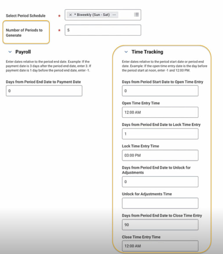 timetracking period schedule