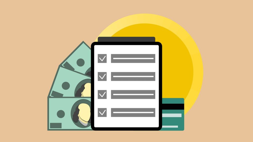 hero image for updating workday payment election blog - clipart of tablet, cash, and credit card