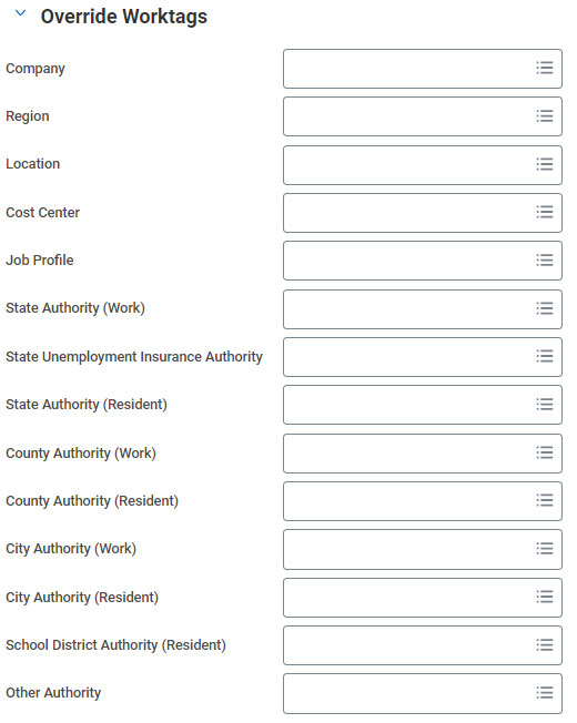 screenshot of settings for Overriding Worktags in Workday
