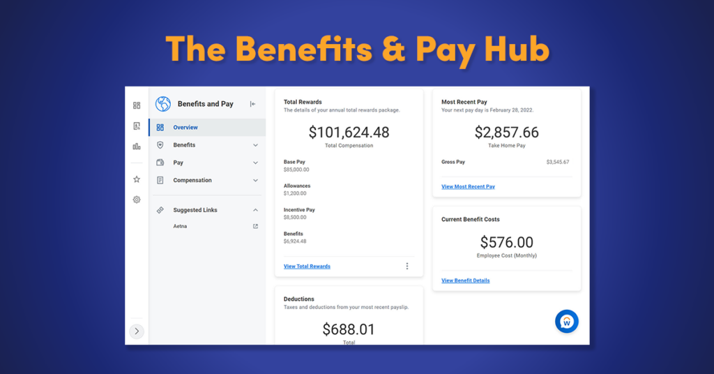 screenshot showing overview of the workday benefit and pay hub