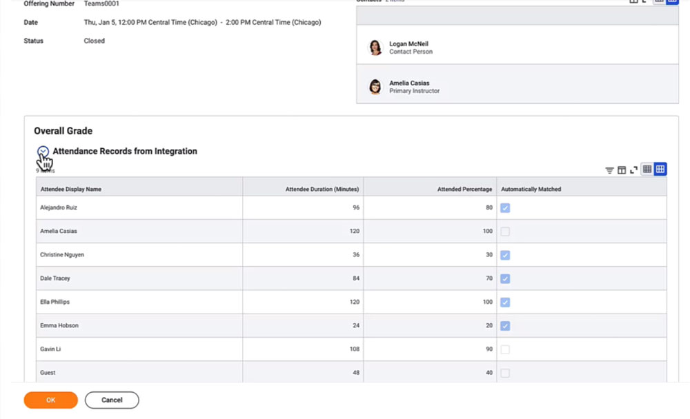 user-end screenshot of URL generation between Microsoft Teams and Workday Learning